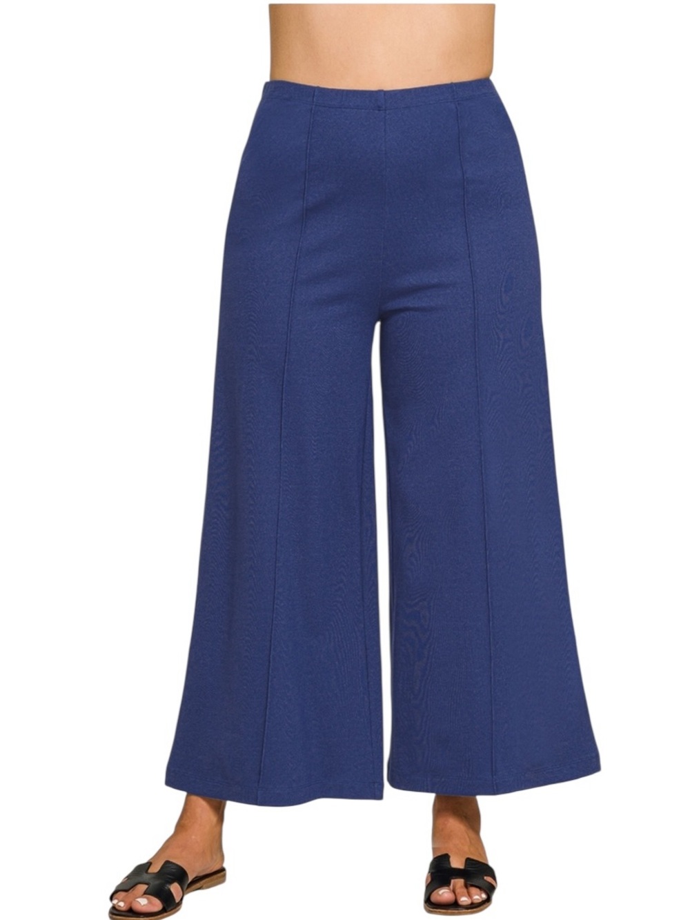 Zenana Navy Ponte  Wide Leg Pull on Pant